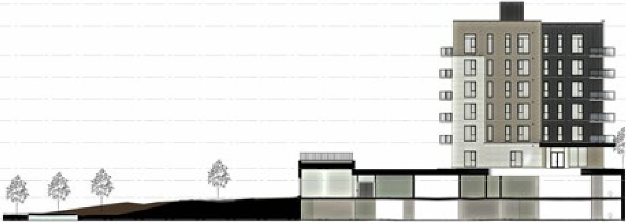 Rendering of building from page 36 of the file '2024-06-26 - Urban Design Brief - D07-12-24-0045'