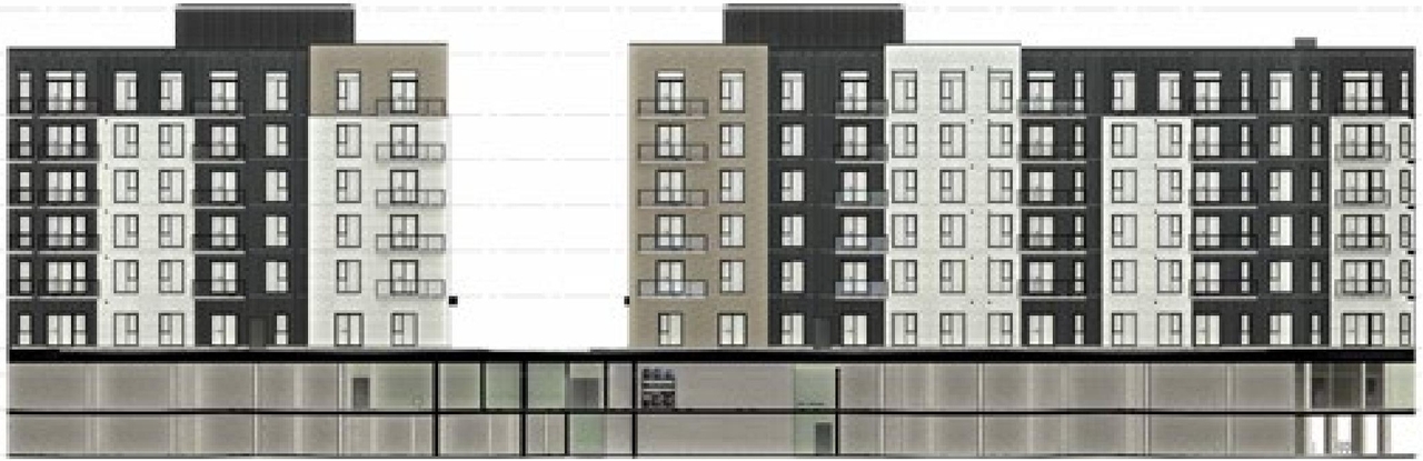Rendering of building from page 36 of the file '2024-06-26 - Urban Design Brief - D07-12-24-0045'