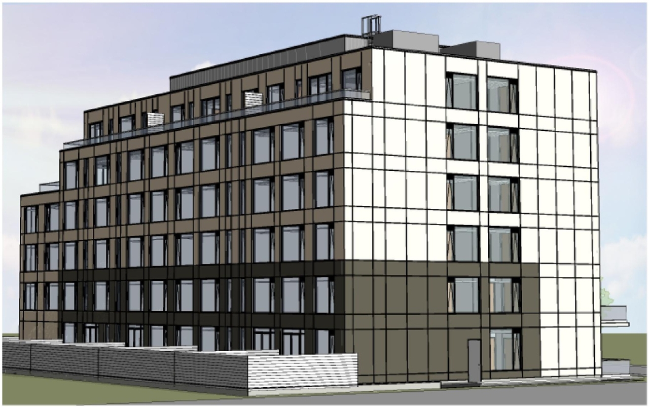 Rendering of building from page 32 of the file '2024-08-20 - Updated Design Brief - D07-12-24-0062'