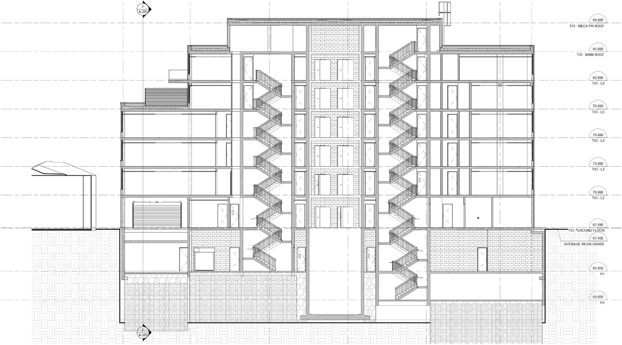 Rendering of building from page 16 of the file '2024-08-09 - Design Brief - D07-12-24-0062'