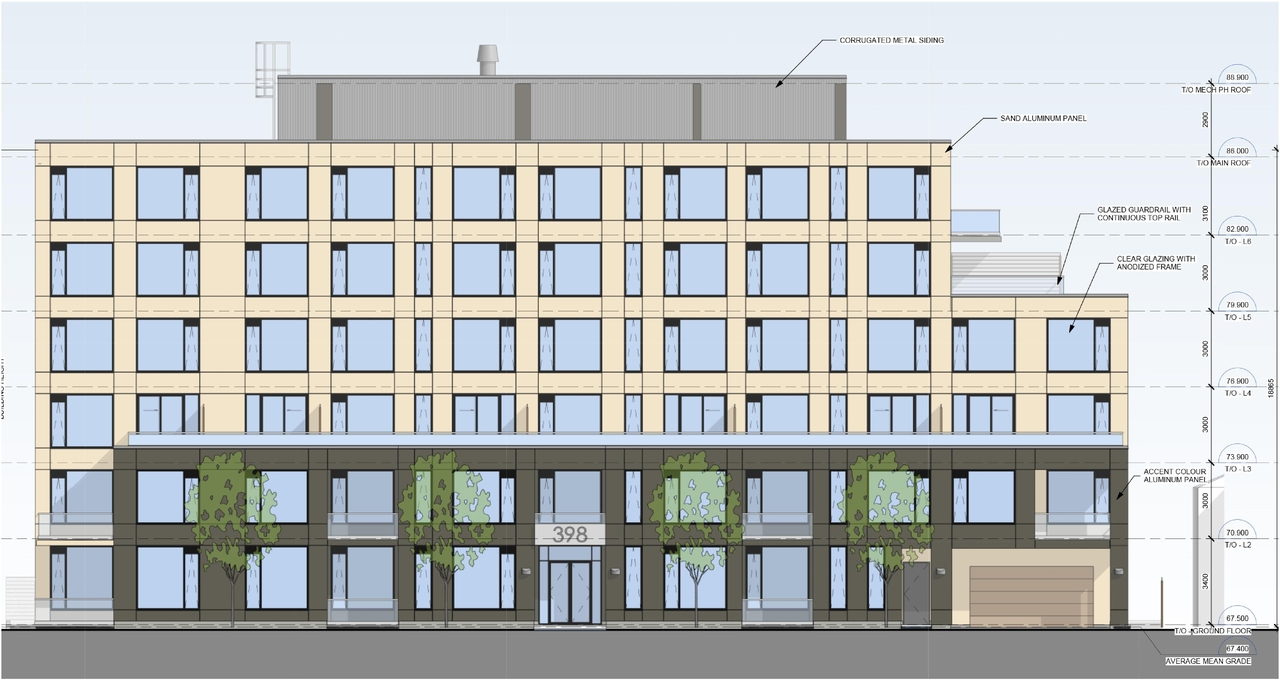Rendering of building from page 18 of the file '2024-08-09 - Design Brief - D07-12-24-0062'