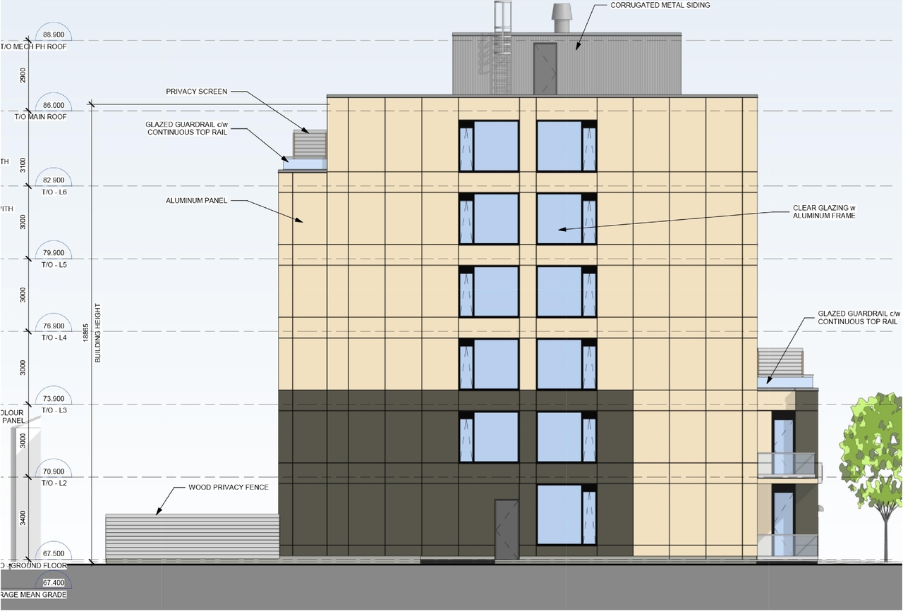Rendering of building from page 19 of the file '2024-08-09 - Design Brief - D07-12-24-0062'