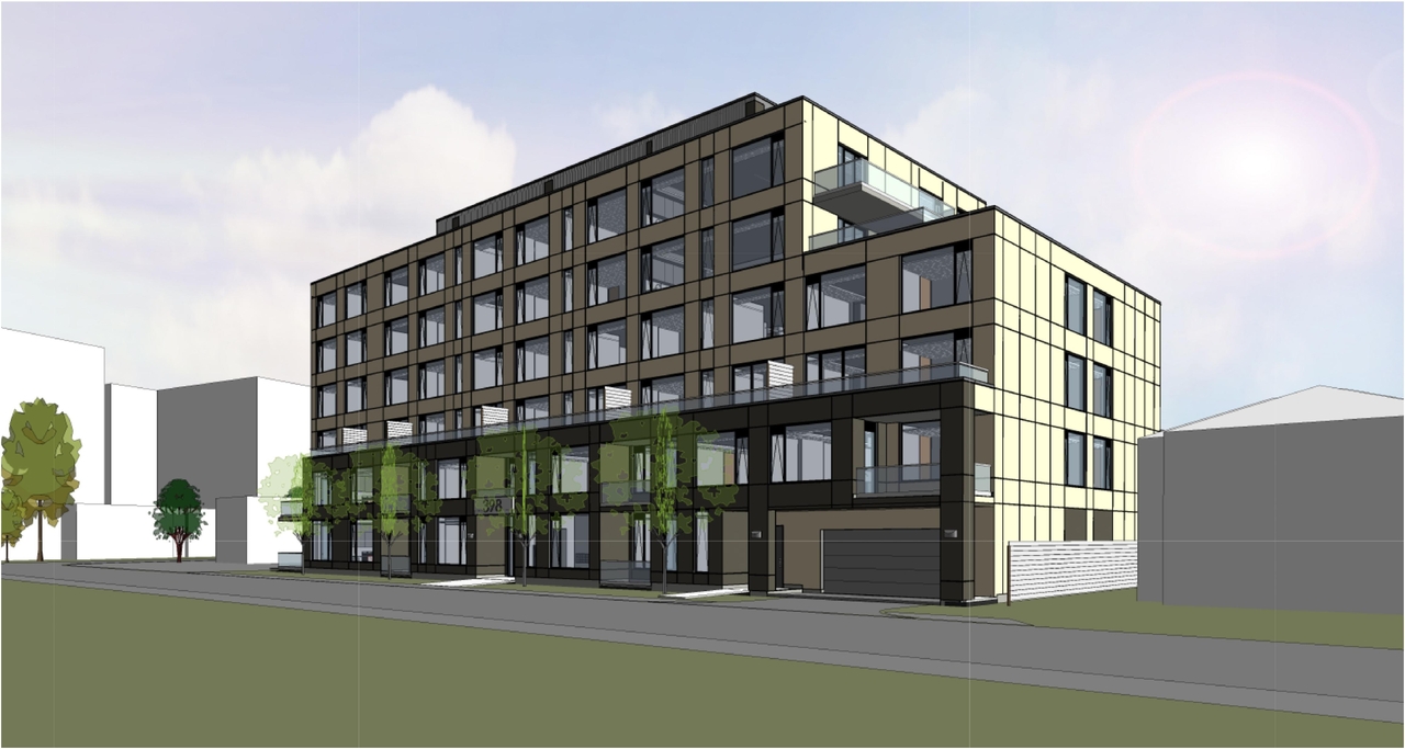 Rendering of building from page 25 of the file '2024-08-09 - Design Brief - D07-12-24-0062'