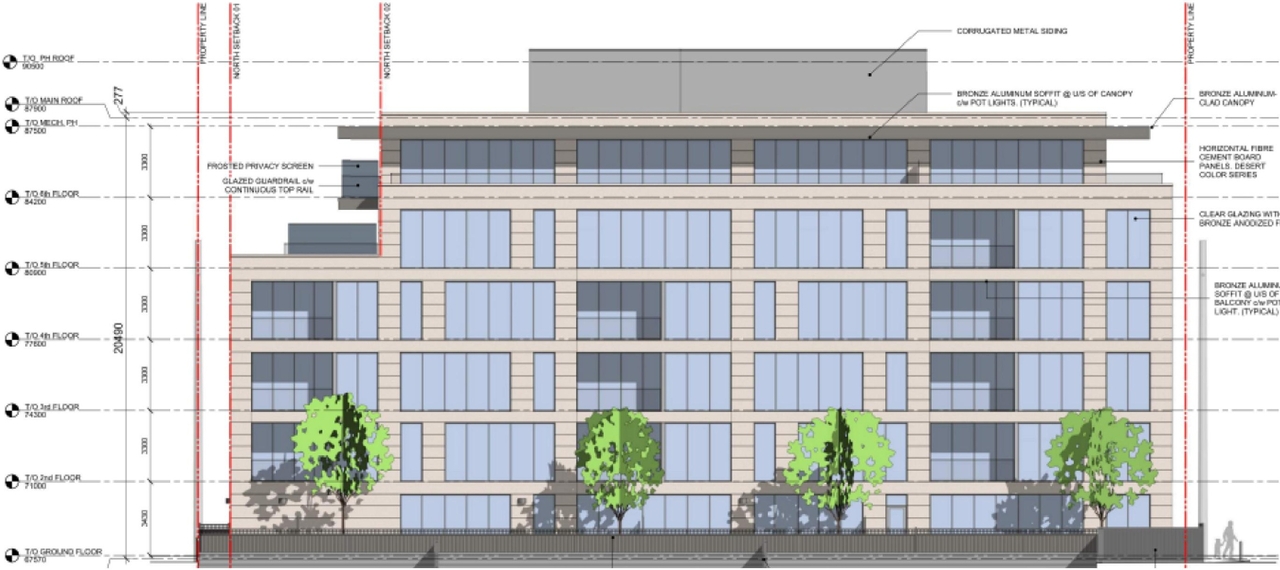 Rendering of building from page 29 of the file '2024-08-09 - Design Brief - D07-12-24-0062'
