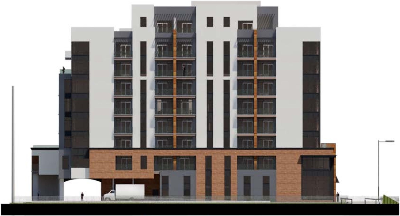 Rendering of building from page 24 of the file '2024-07-24 - Urban Design Brief - D07-12-24-0066'