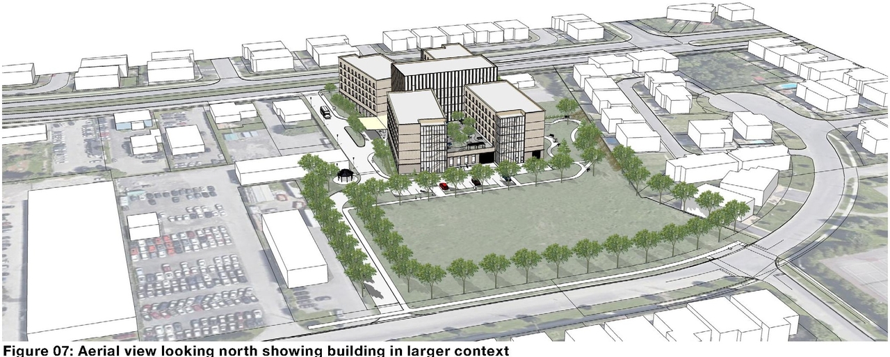 Rendering of building from page 8 of the file '2024-09-04 - Architectural Design Brief - D07-12-24-0068'