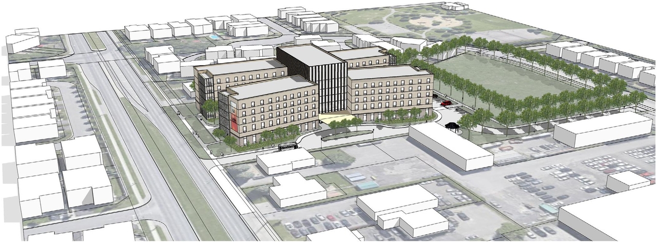 Rendering of building from page 8 of the file '2024-09-04 - Architectural Design Brief - D07-12-24-0068'