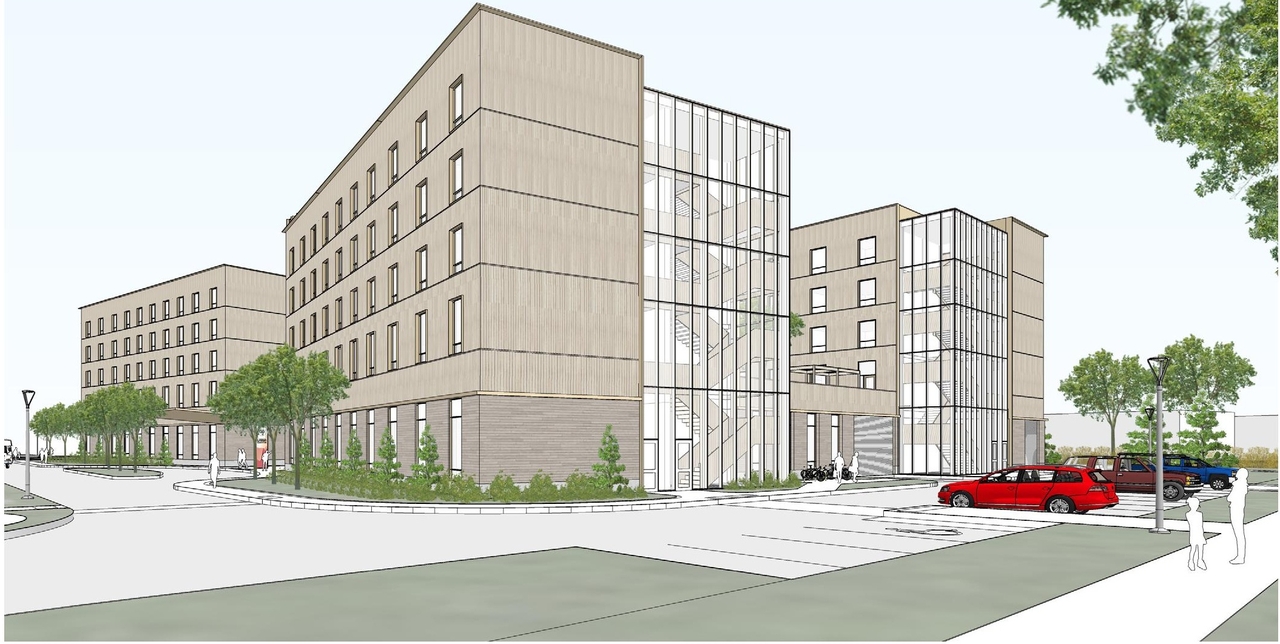 Rendering of building from page 21 of the file '2024-09-04 - Architectural Design Brief - D07-12-24-0068'