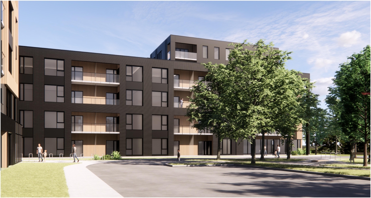 Rendering of building from page 29 of the file '2024-07-25 - Urban Design Brief - D07-12-24-0069'
