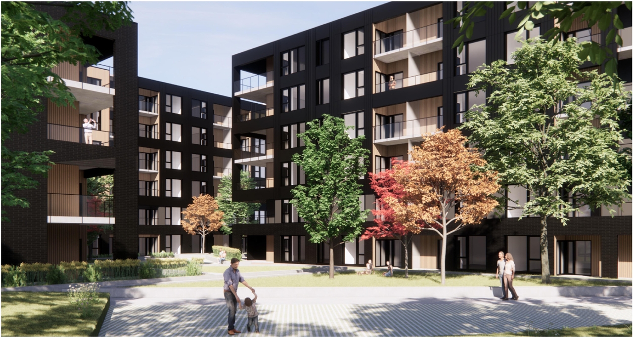 Rendering of building from page 32 of the file '2024-07-25 - Urban Design Brief - D07-12-24-0069'