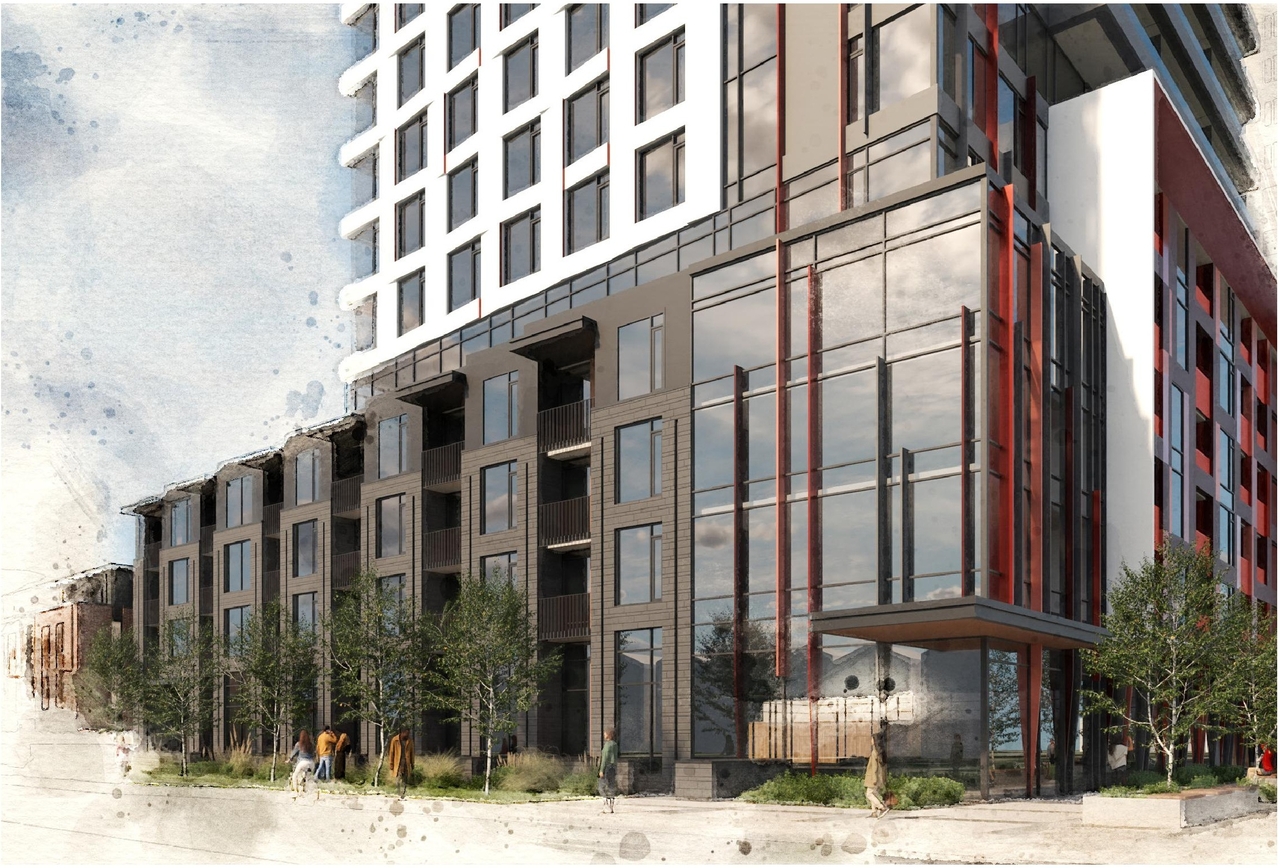 Rendering of building from page 10 of the file '2024-08-02 - Design Brief - D07-12-24-0072'