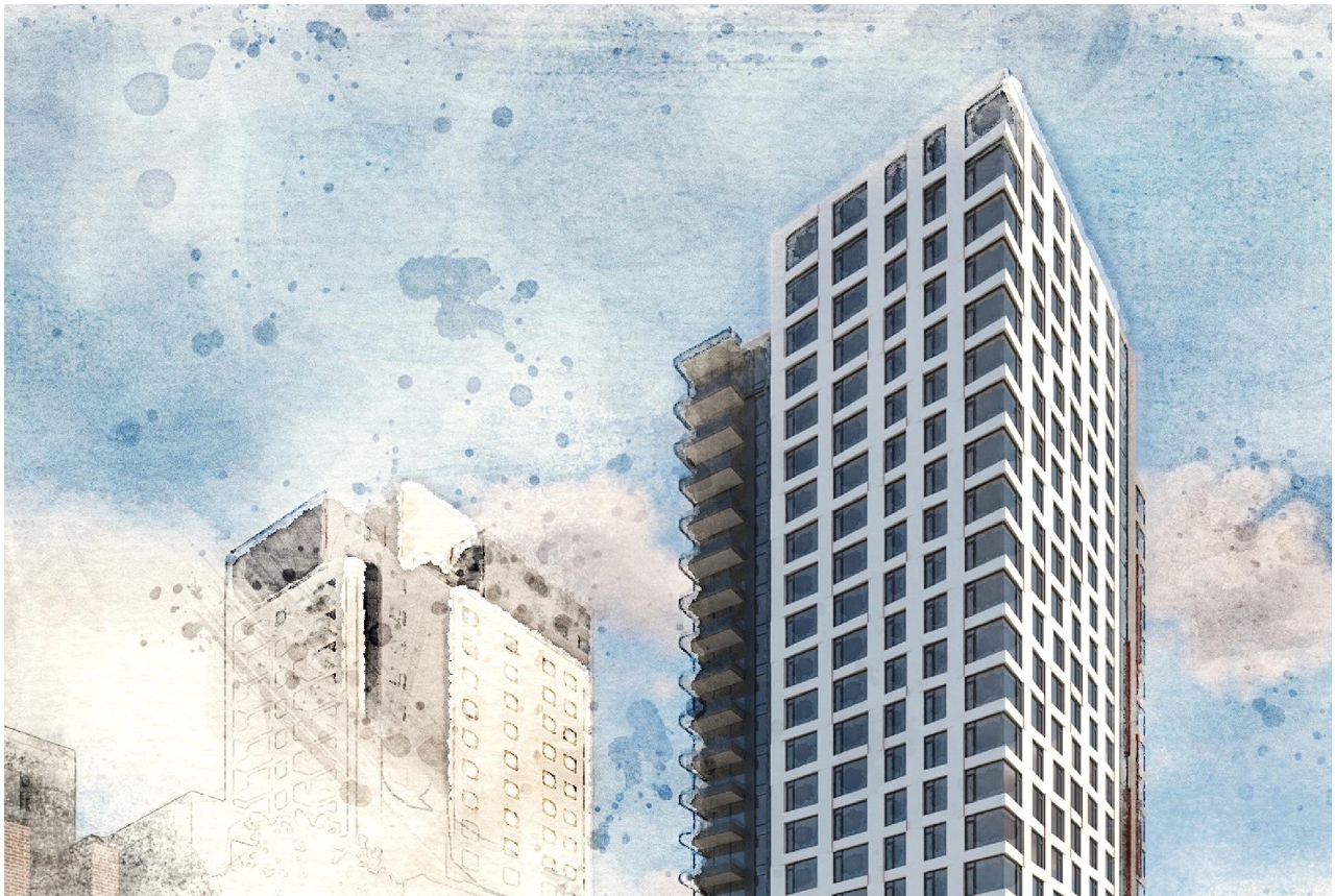 Rendering of building from page 11 of the file '2024-08-02 - Design Brief - D07-12-24-0072'