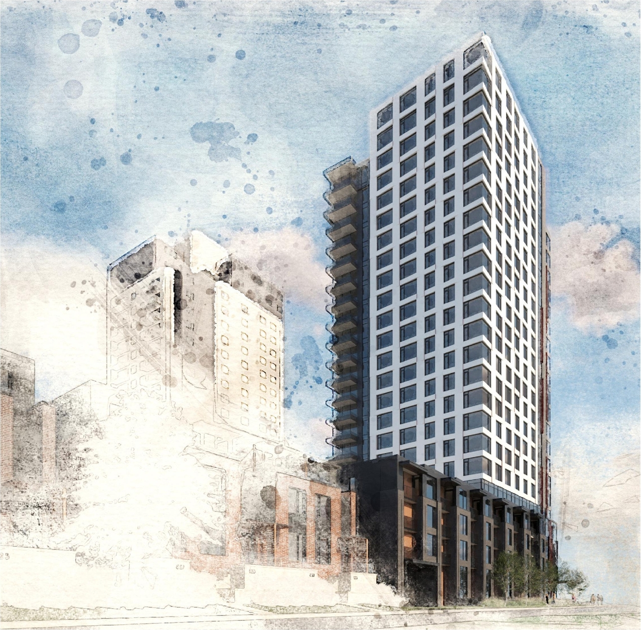 Rendering of building from page 11 of the file '2024-08-02 - Design Brief - D07-12-24-0072'