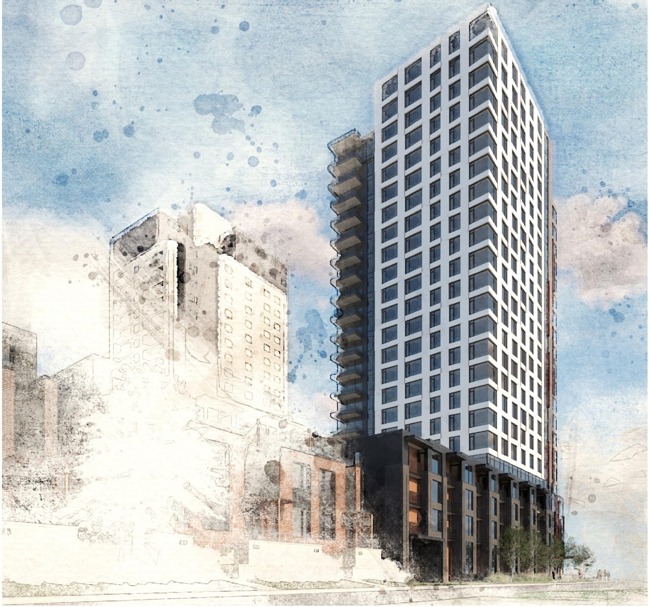 Rendering of building from page 11 of the file '2024-08-02 - Design Brief - D07-12-24-0072'