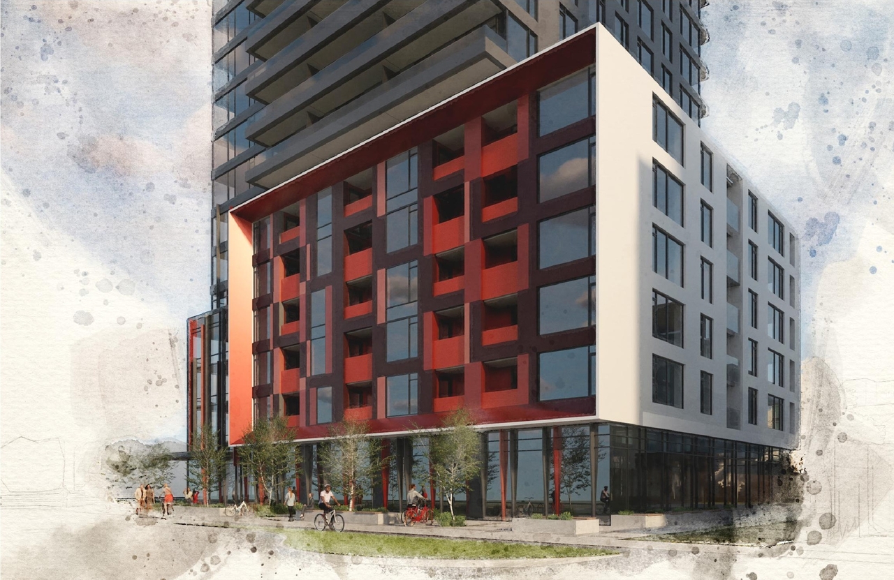 Rendering of building from page 19 of the file '2024-08-02 - Design Brief - D07-12-24-0072'