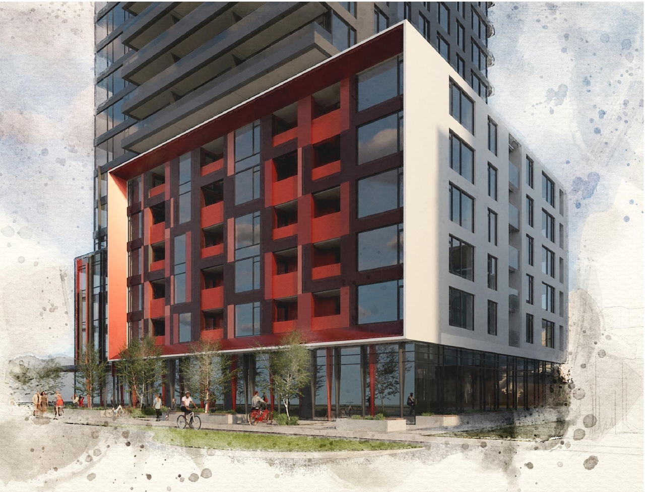 Rendering of building from page 19 of the file '2024-08-02 - Design Brief - D07-12-24-0072'