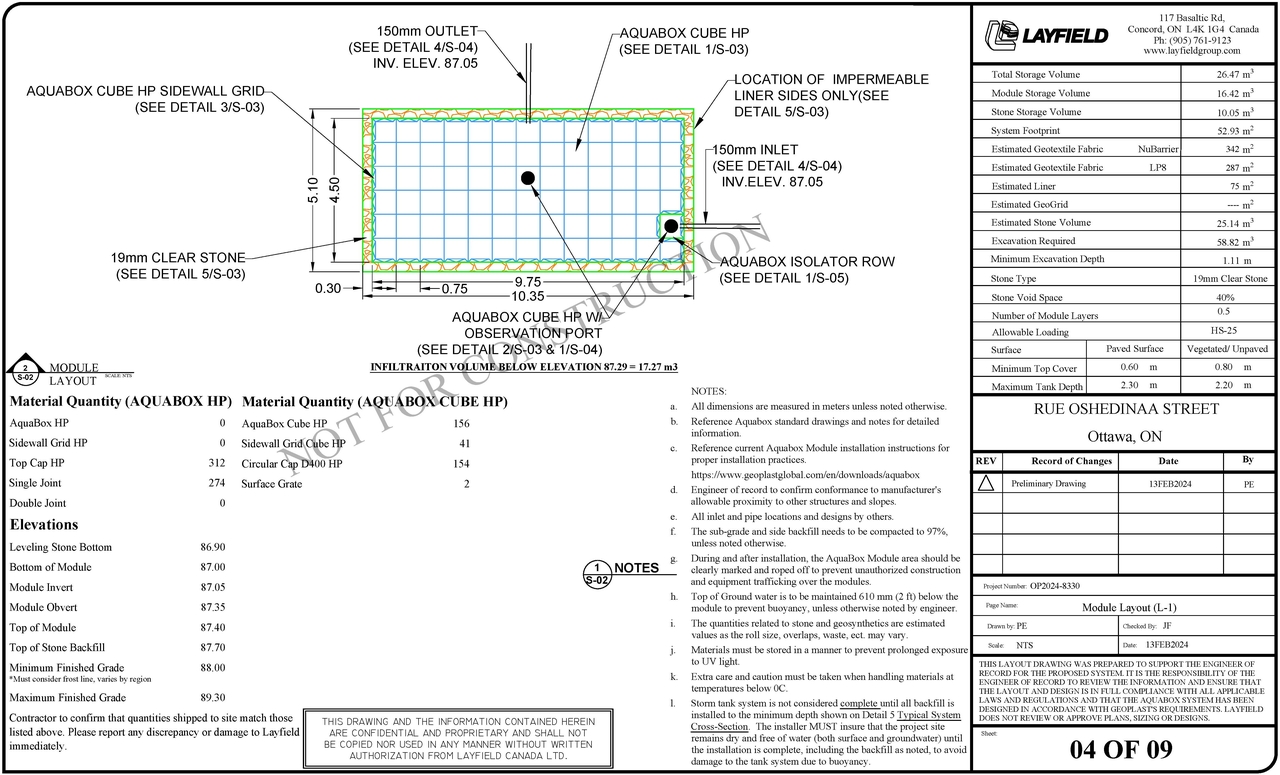 Construction site plan for project from page 4 of the file '2024-10-31 - Infiltration Facility Design Drawings - D07-12-24-0090'