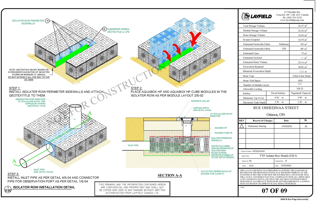 Construction site plan for project from page 7 of the file '2024-10-31 - Infiltration Facility Design Drawings - D07-12-24-0090'