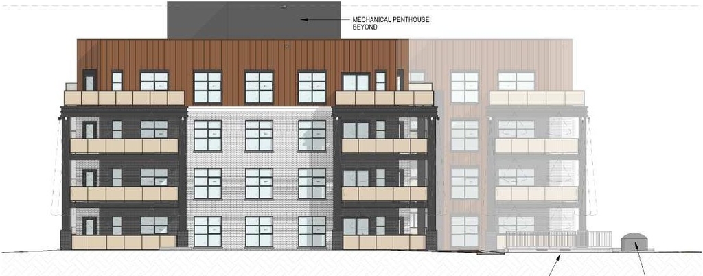 Rendering of building from page 16 of the file '2024-08-21 - Design Brief - D07-12-24-0090'
