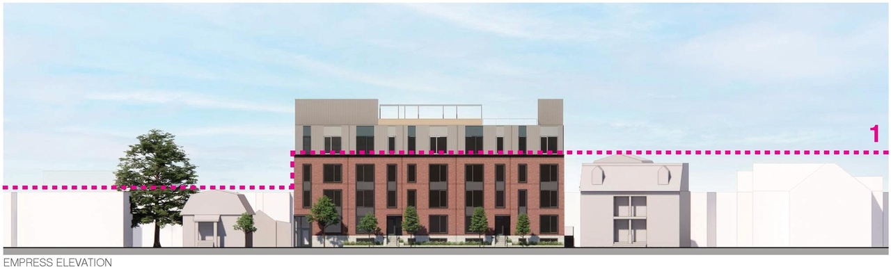 Rendering of building from page 9 of the file '2024-08-27 - Design Brief - D07-12-24-0095'