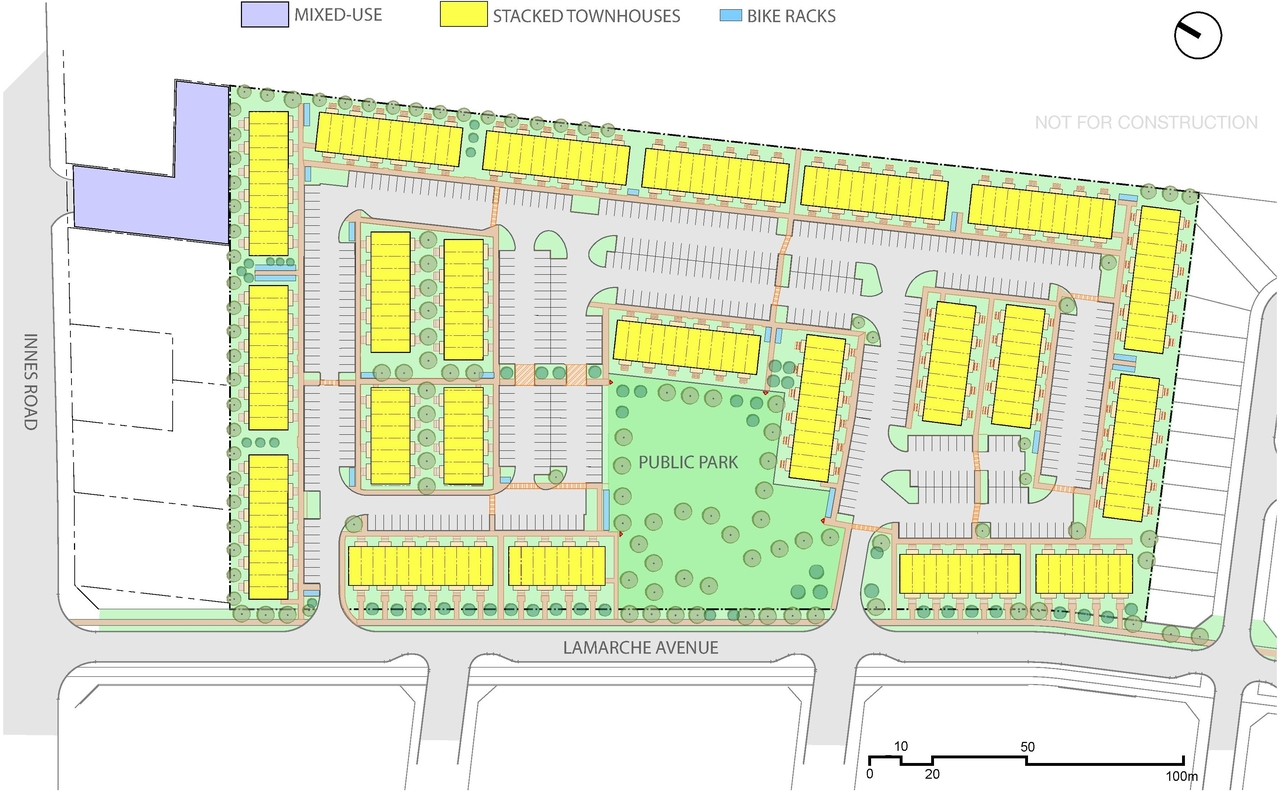 Construction site plan for project from page 32 of the file '2024-11-15 - Urban Design Brief Planning Rationale - D07-12-24-0103'