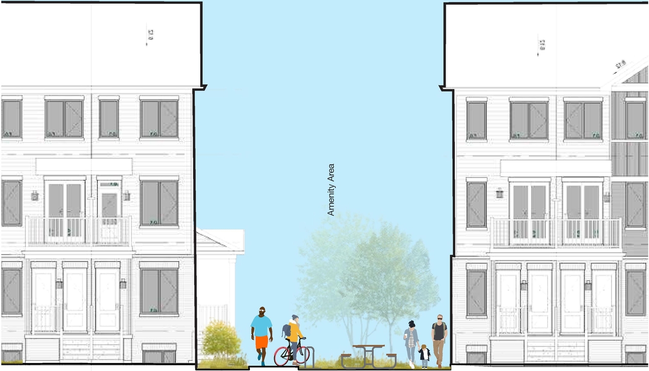 Rendering of building from page 35 of the file '2025-04-07 - Urban Design Brief - D07-12-24-0103'