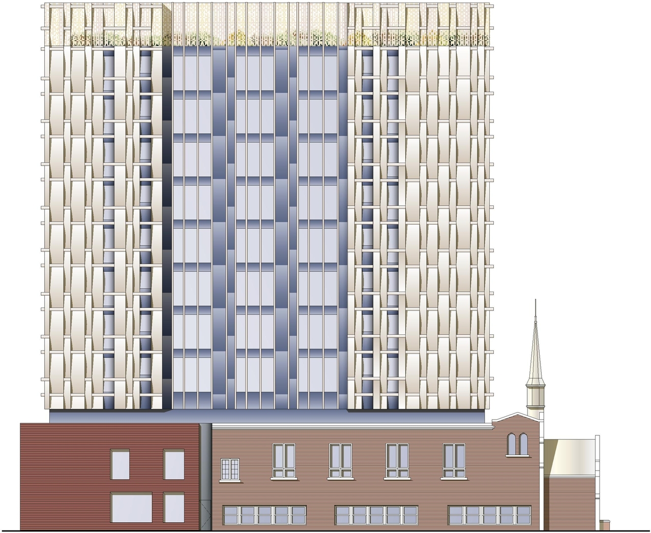 Rendering of building from page 74 of the file '2024-09-19 - Urban Design Review Panel Report - D07-12-24-0107'