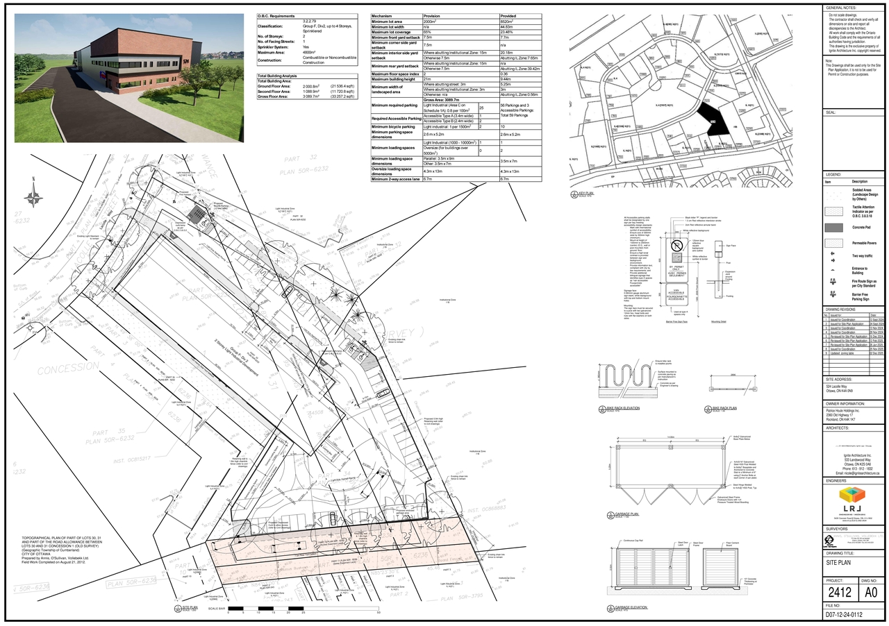 Construction site plan for project from page 1 of the file '2025-12-03 - Site Plan Fire Route Floor Plans and Elevations - D07-12-24-0112'