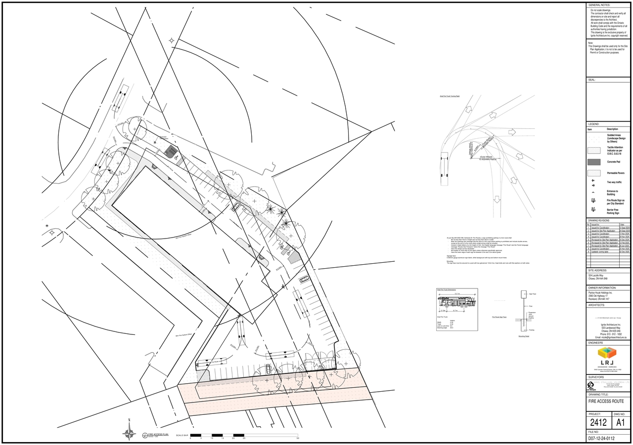 Construction site plan for project from page 2 of the file '2025-12-03 - Site Plan Fire Route Floor Plans and Elevations - D07-12-24-0112'