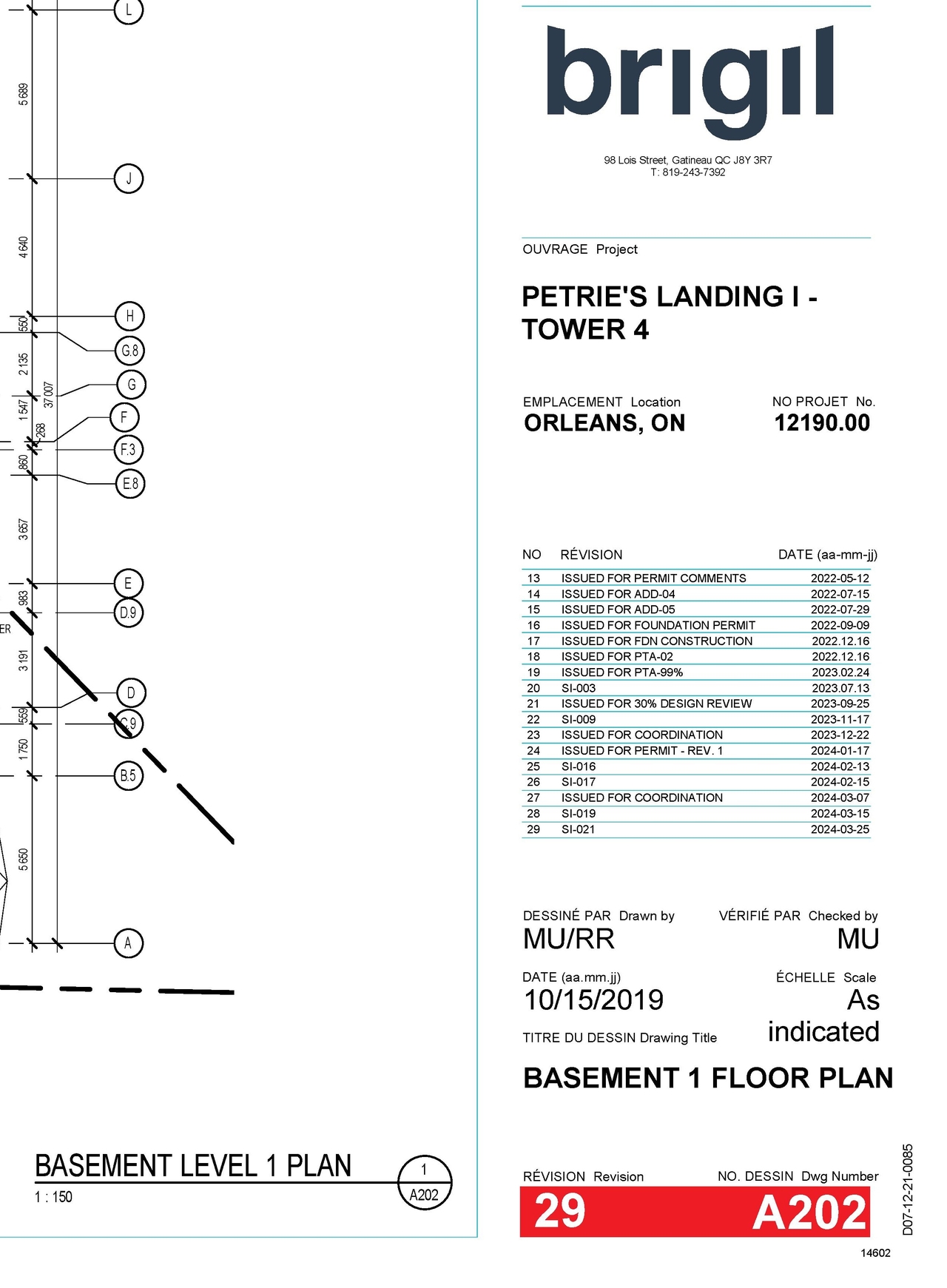 Floor plan for project from page 1 of the file '2024-10-01 - Basement 1 Floor Plan A202 - D07-12-24-0115'