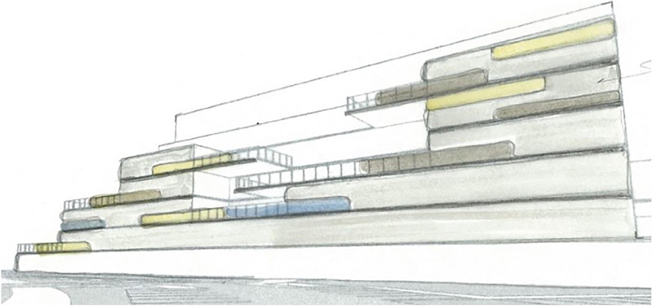 Rendering of building from page 5 of the file '2024-10-09 - Urban Design Brief - D07-12-24-0121'