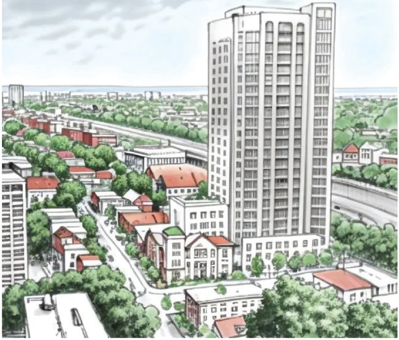 Rendering of building from page 4 of the file '2024-10-11 - Urban Design Brief - D07-12-24-0127'