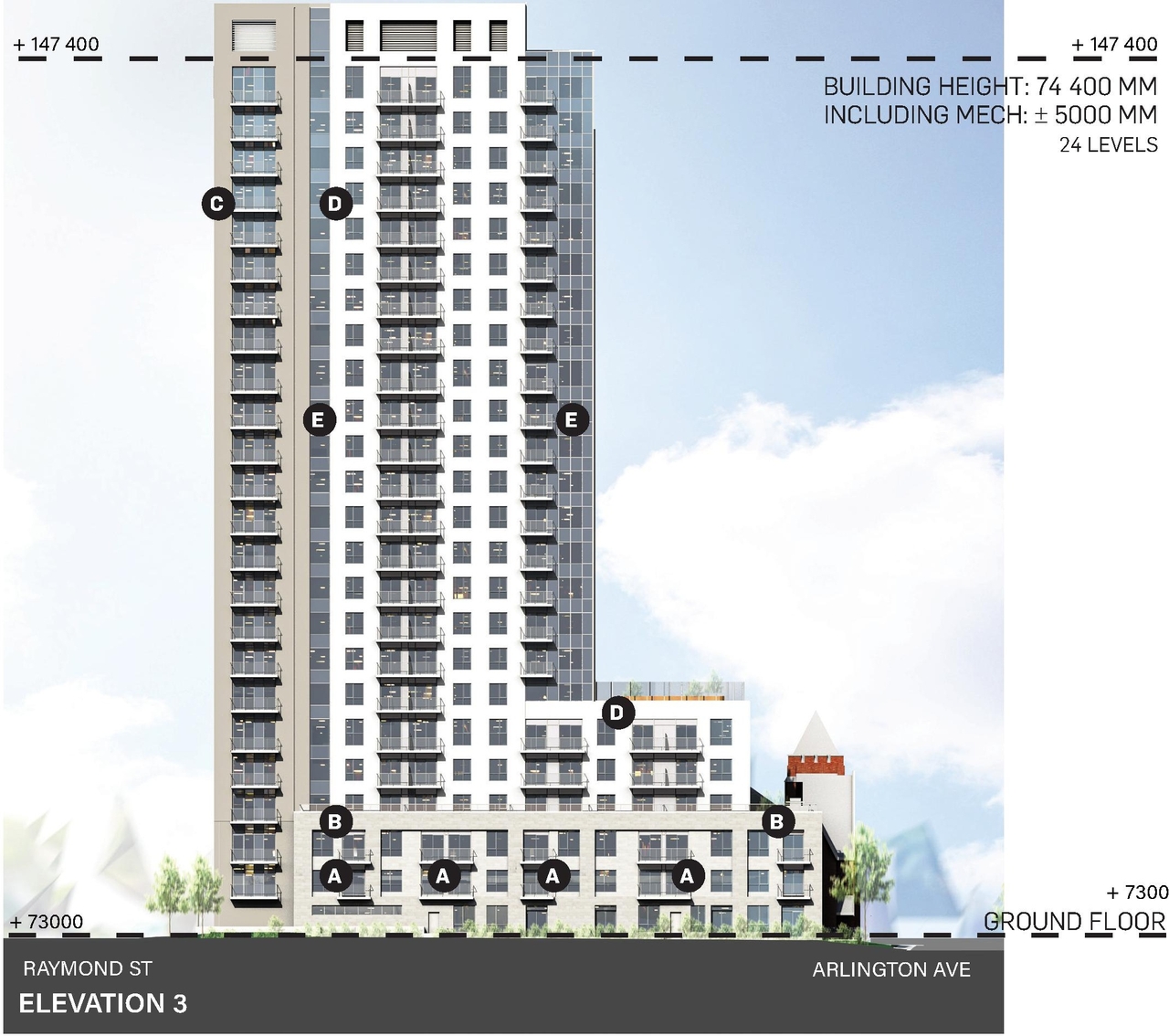 Rendering of building from page 28 of the file '2024-10-11 - Urban Design Brief - D07-12-24-0127'