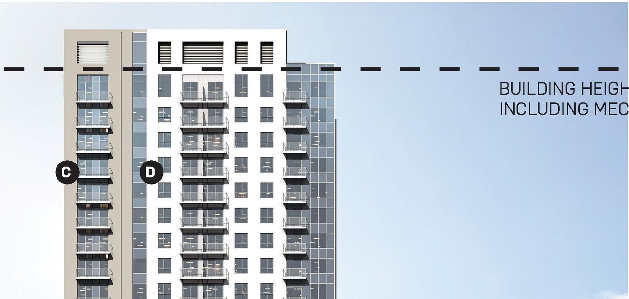 Rendering of building from page 28 of the file '2024-10-11 - Urban Design Brief - D07-12-24-0127'