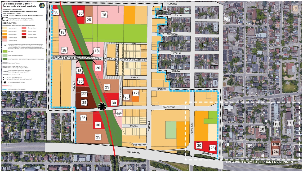 Construction site plan for project from page 38 of the file '2024-10-11 - Urban Design Brief - D07-12-24-0127'