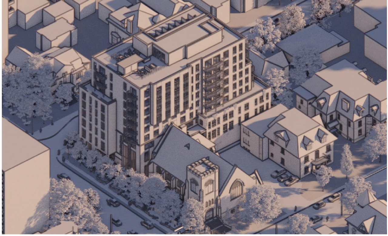 Rendering of building from page 36 of the file '2024-10-22 - Design Brief - D07-12-24-0132'