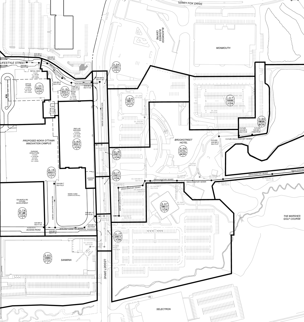 Construction site plan for project from page 53 of the file '2024-11-15 - Sanitary and Storm Trunk Sewer Design Brief - D07-12-24-0149'
