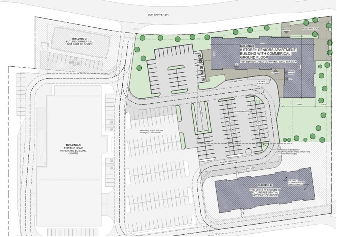 Construction site plan for project from page 18 of the file '2025-05-12 - Urban Design Brief - D07-12-24-0169'