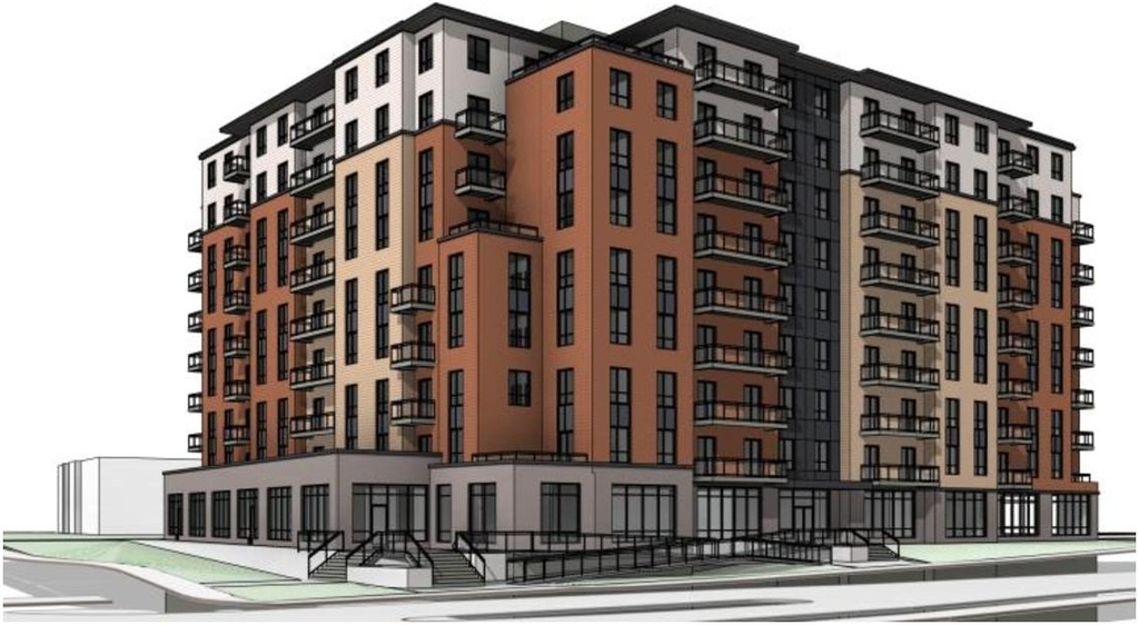 Rendering of building from page 21 of the file '2025-05-12 - Urban Design Brief - D07-12-24-0169'