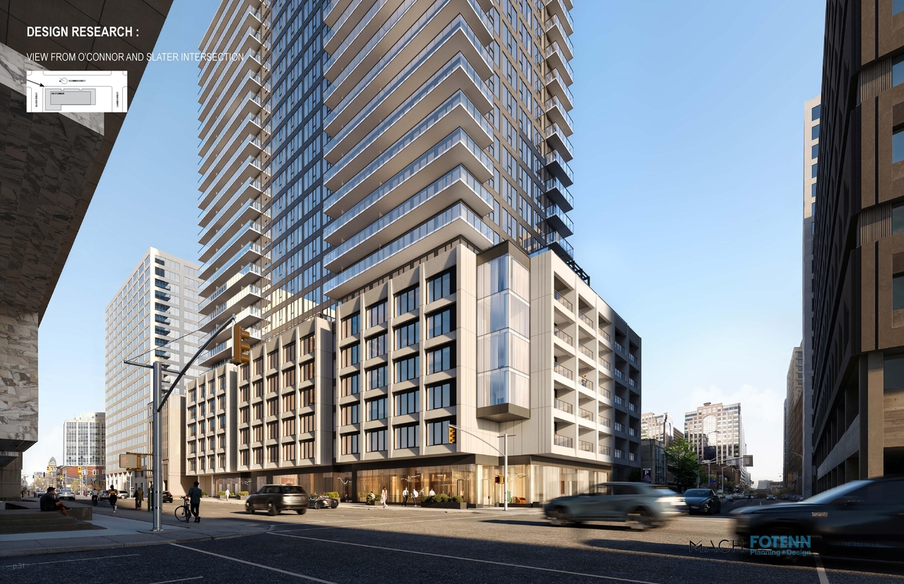 Rendering of building from page 32 of the file '2025-10-30 - Urban Design Brief - D07-12-25-0010'