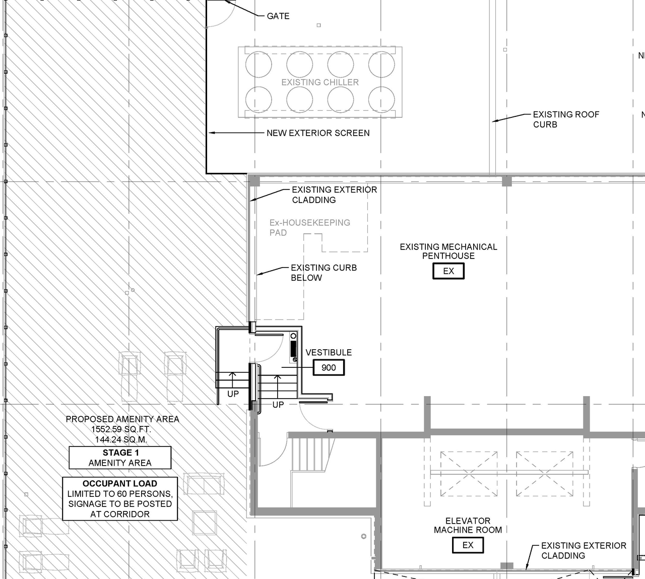 Construction site plan for project from page 1 of the file '2025-08-08 - APPROVED 8th Roof and MPH Floor Plans - D07-12-25-0015'