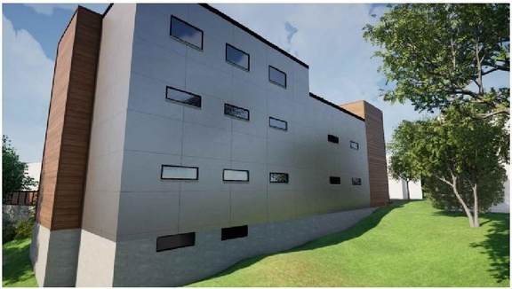 Rendering of building from page 6 of the file '2025-11-28 - Urban Design Brief - D07-12-25-0022'