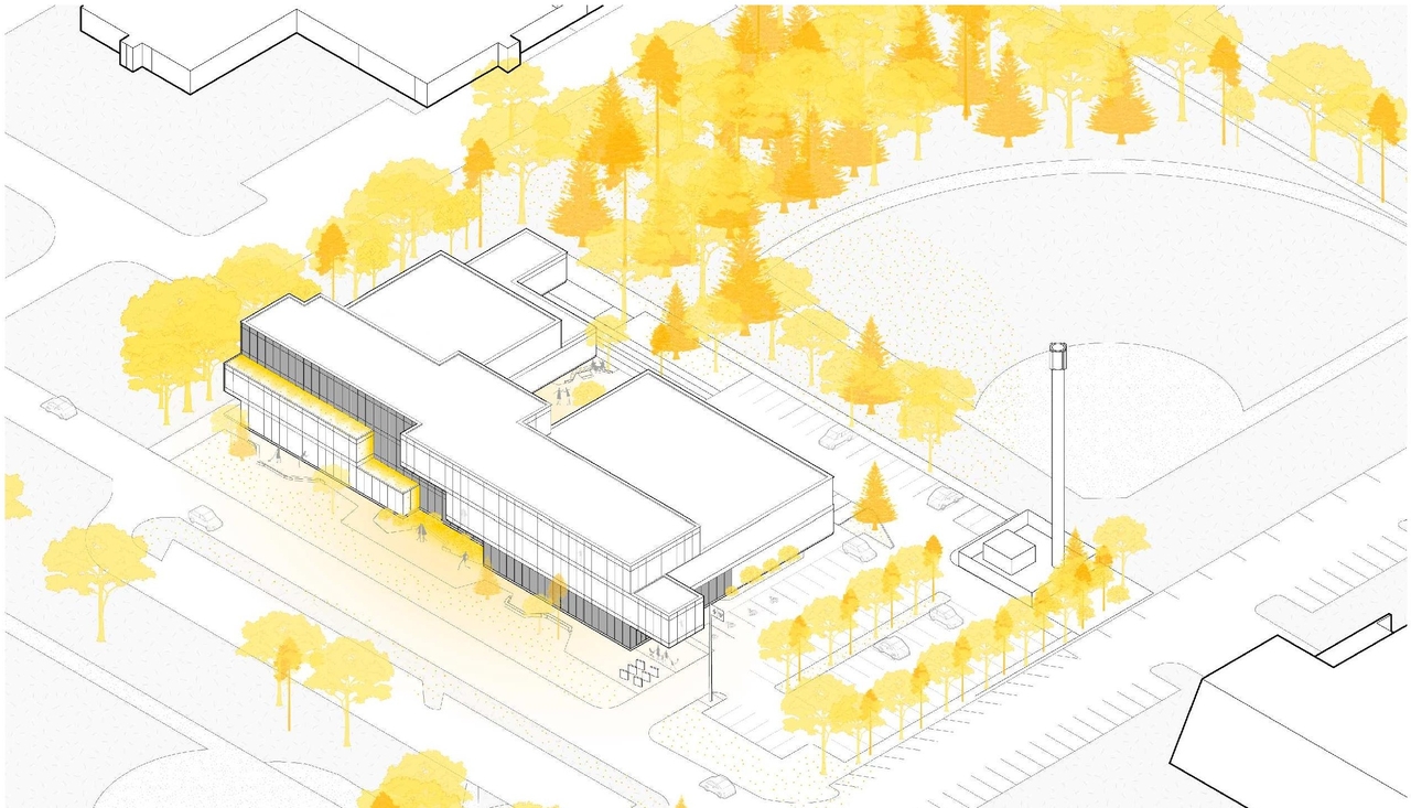 Rendering of building from page 4 of the file '2025-03-28 - Design Brief - D07-12-25-0040'