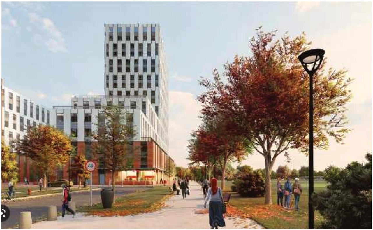 Rendering of building from page 9 of the file '2025-04-30 - Urban Design Review Panel Report - D07-12-25-0060'