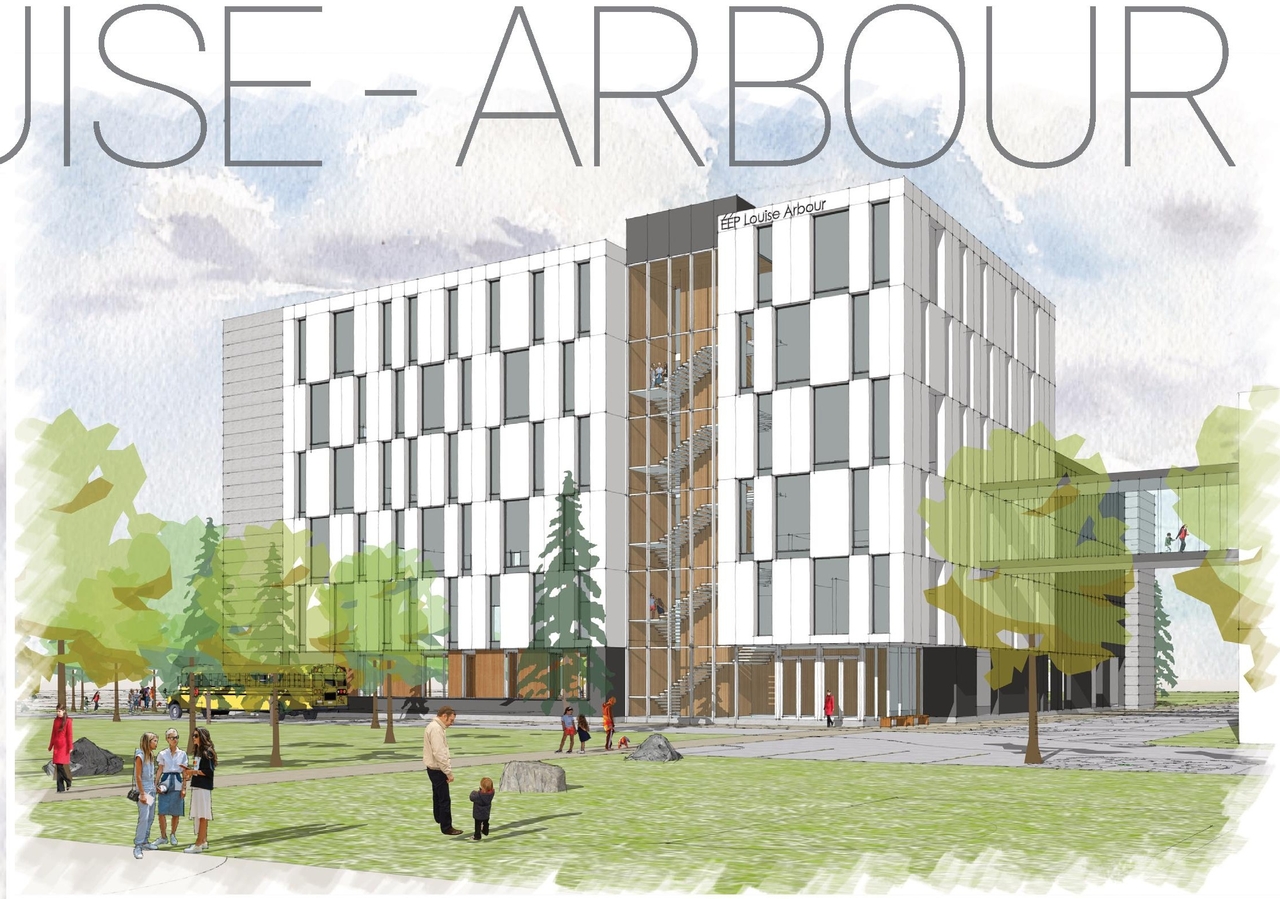 Rendering of building from page 58 of the file '2025-04-30 - Urban Design Review Panel Report - D07-12-25-0060'
