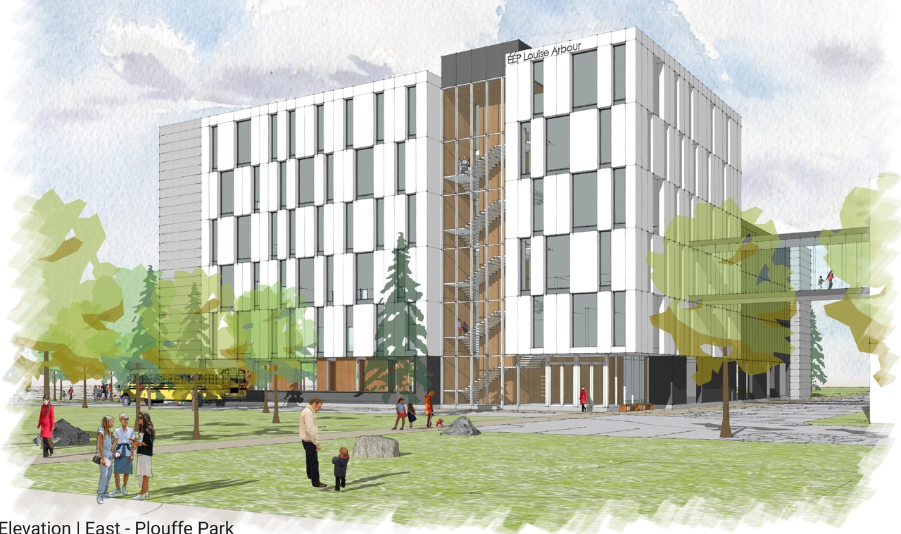 Rendering of building from page 59 of the file '2025-04-30 - Urban Design Review Panel Report - D07-12-25-0060'