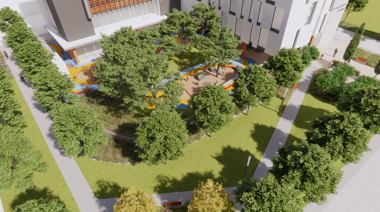 Rendering of building from page 74 of the file '2025-04-30 - Urban Design Review Panel Report - D07-12-25-0060'