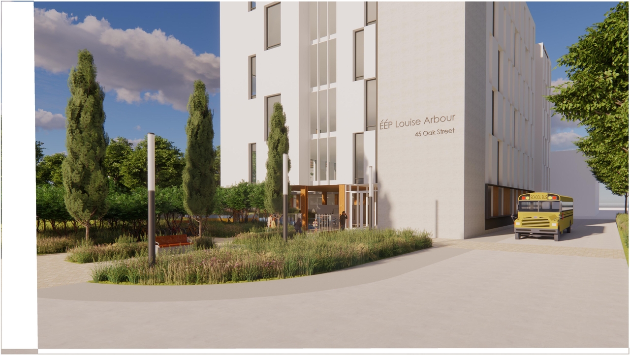 Rendering of building from page 77 of the file '2025-04-30 - Urban Design Brief - D07-12-25-0060'