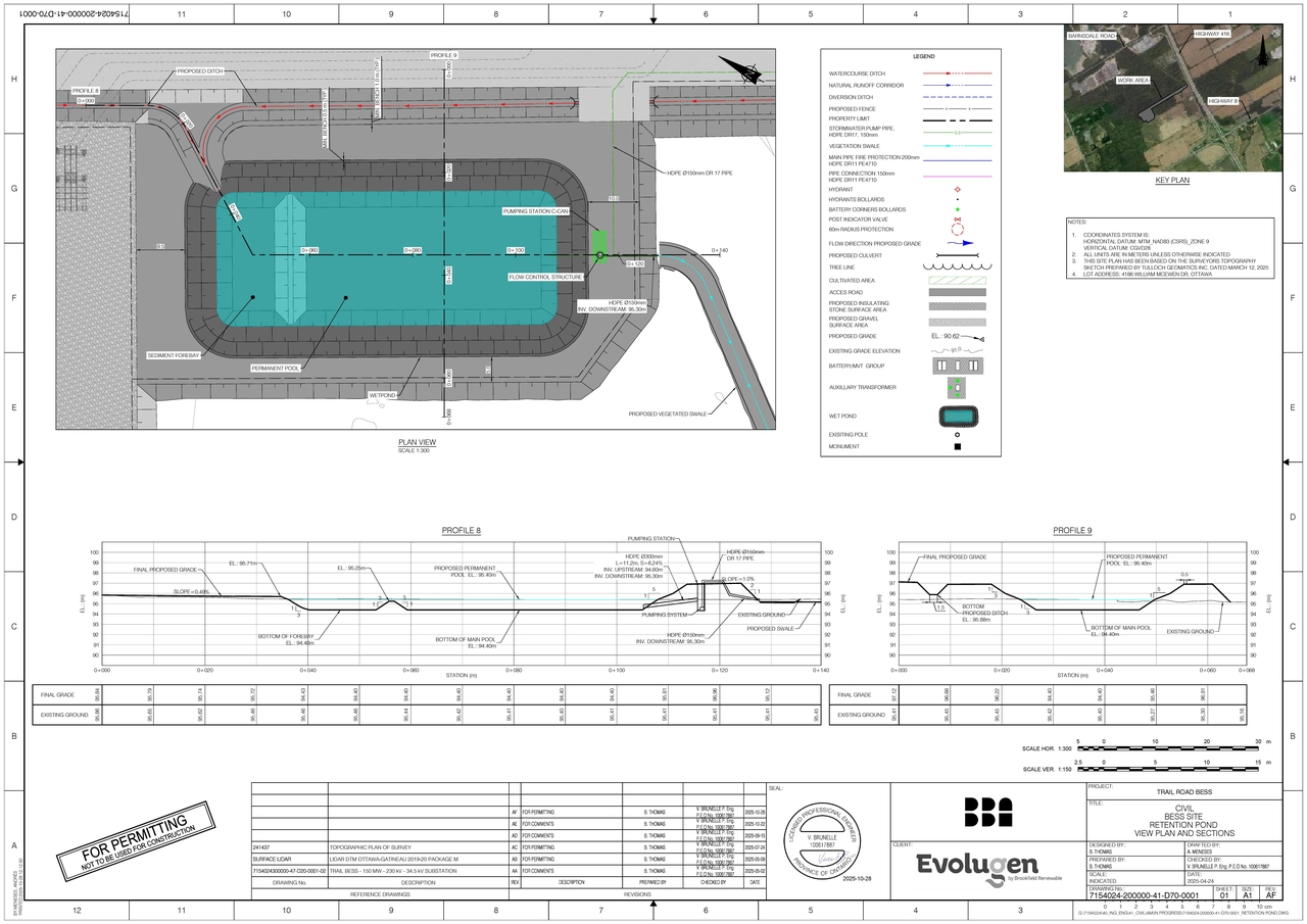 Construction site plan for project from page 1 of the file '2025-10-31 - Retention Pond View Plan and Sections - D07-12-25-0067'