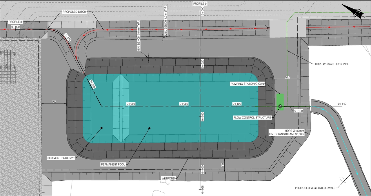Construction site plan for project from page 1 of the file '2025-10-31 - Retention Pond View Plan and Sections - D07-12-25-0067'